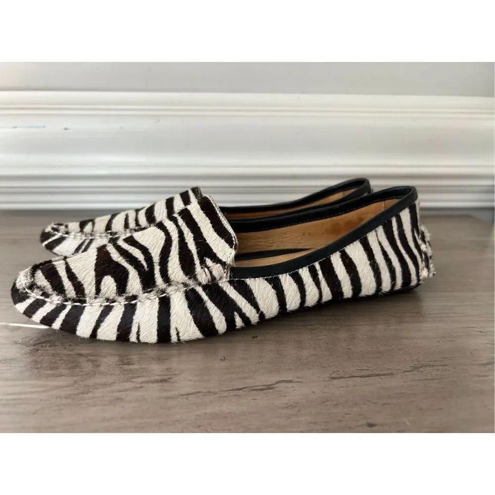 Patricia Green A Mano Jillian driving moccasins zebra haircalf sz 6